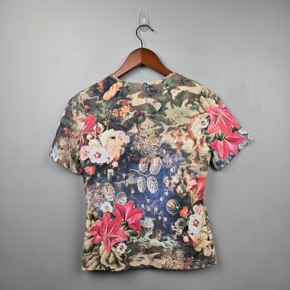 Vintage Art To Wear Stretchy Blouse Floral Multi-colored Womens Size M Petite‎ - Picture 5 of 9